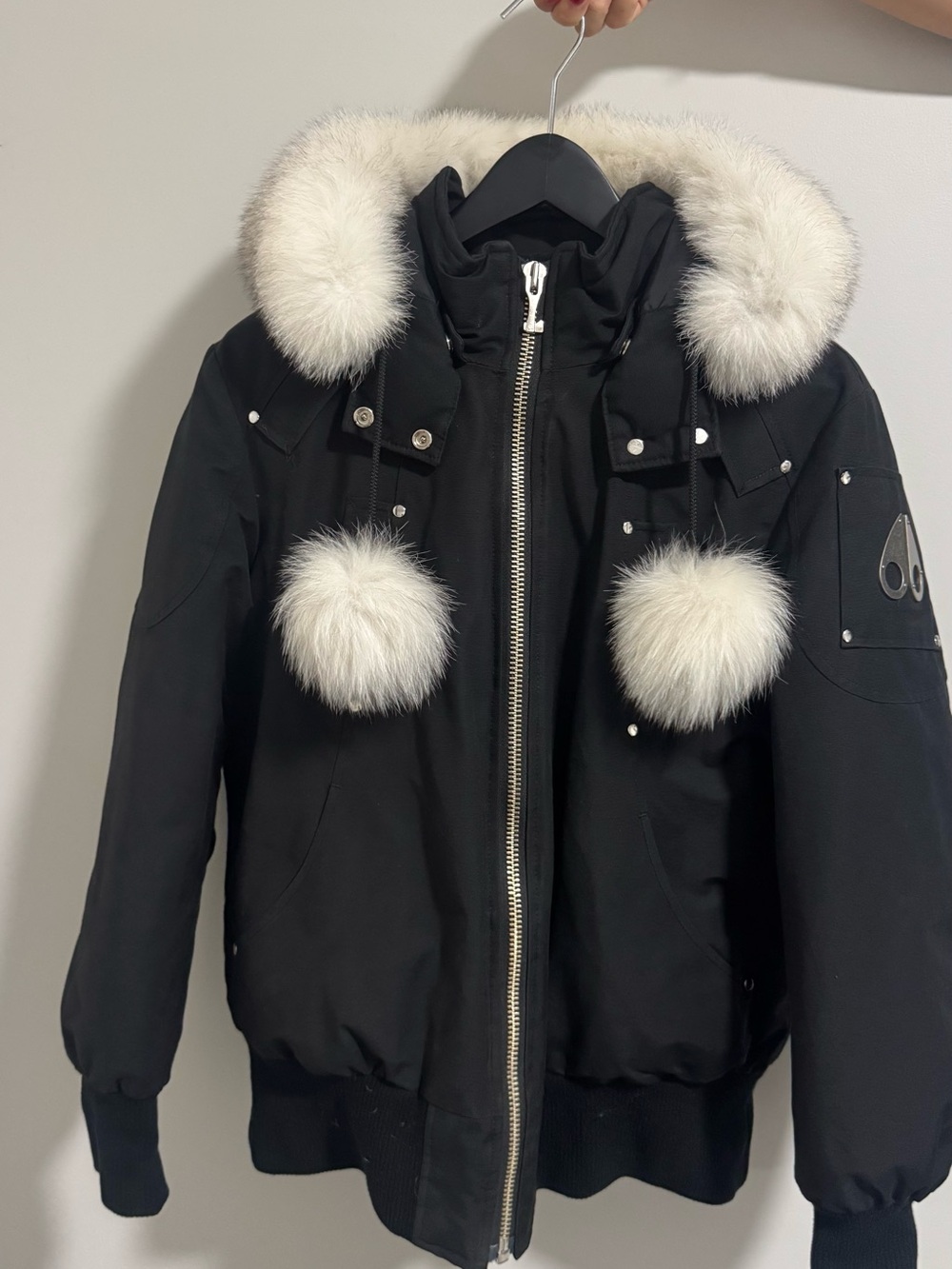Moose Knuckles Black Ski Jacket with White Fur Trim